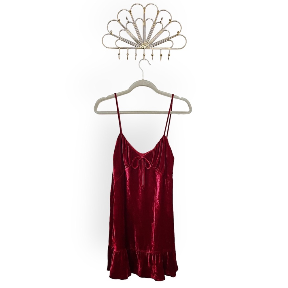 Reformation Polly Velvet Mini Dress in Crimson